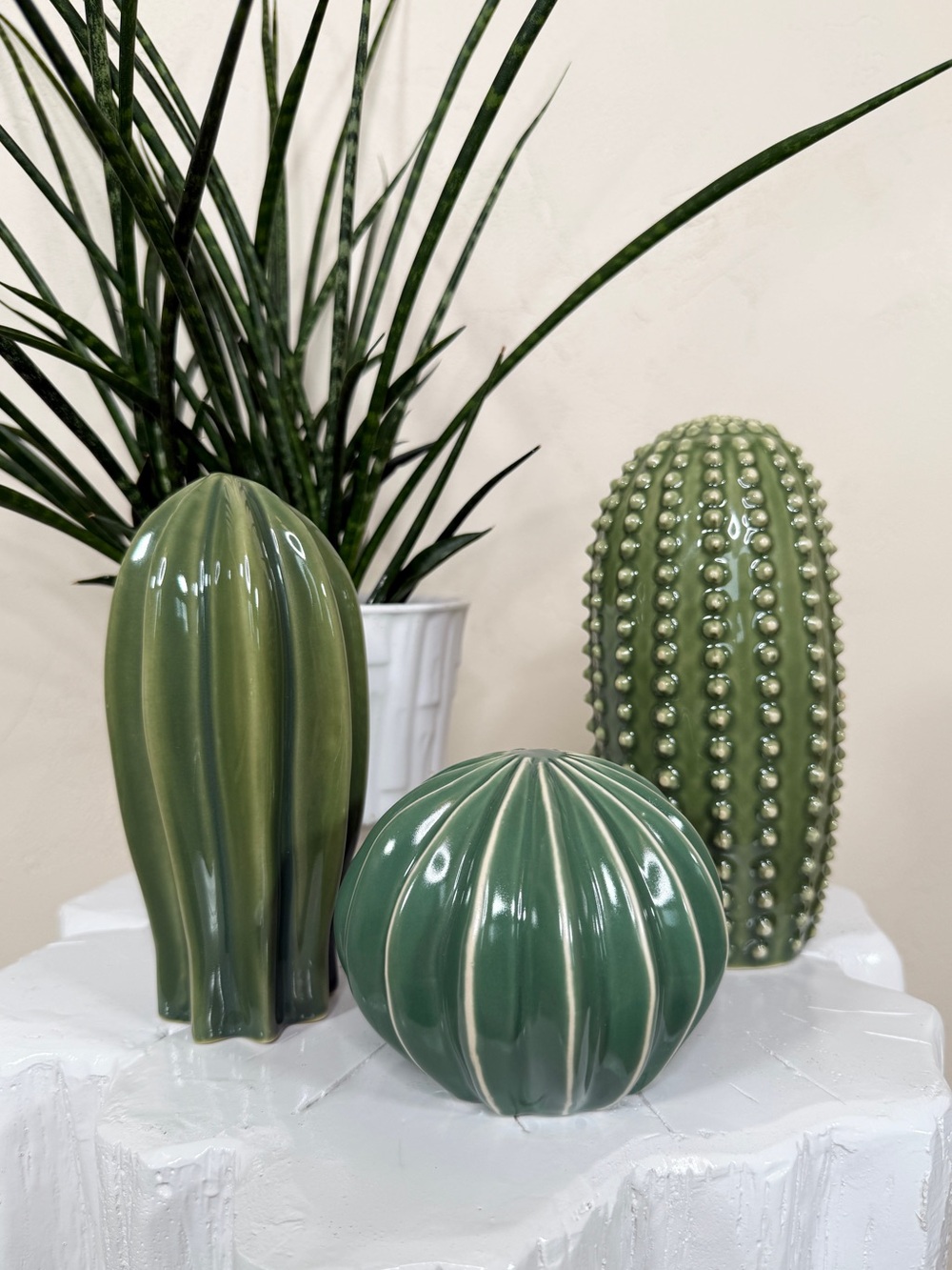 SJÄLSLIGT Decoration Set of 3 Green Ceramic Stoneware Cactus